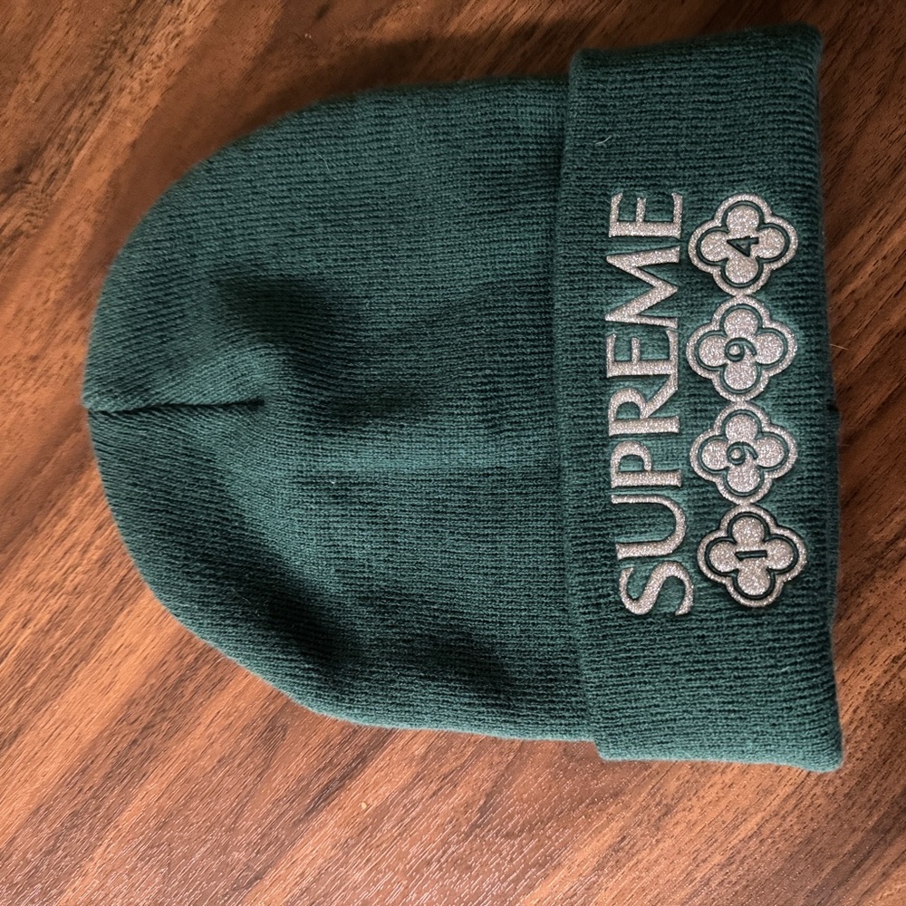 Supreme Dark Green Knit Hat with Embroidery